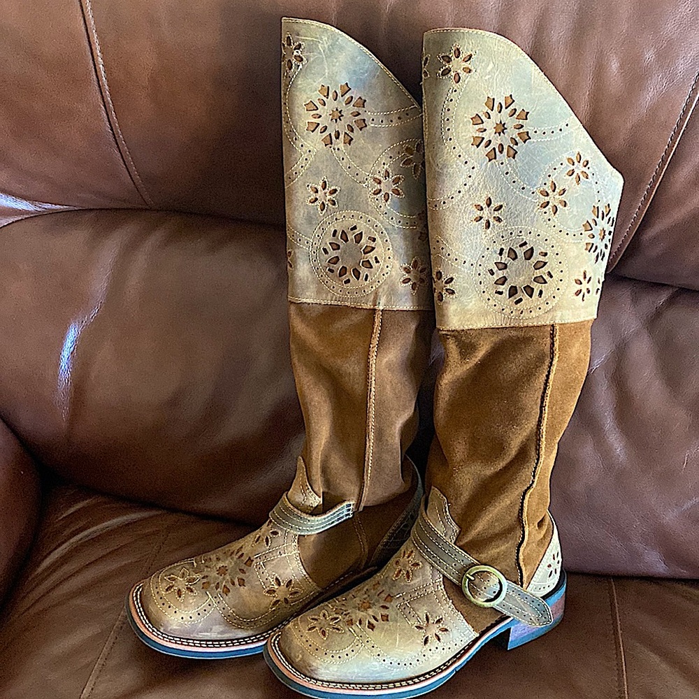 Brown leather boots